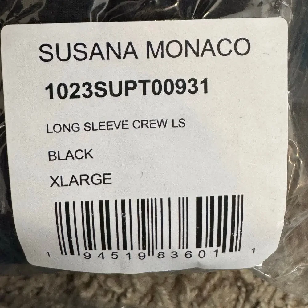 Susana Monaco Long Sleeve Crewneck Crop Top - Black NWT Size XL
